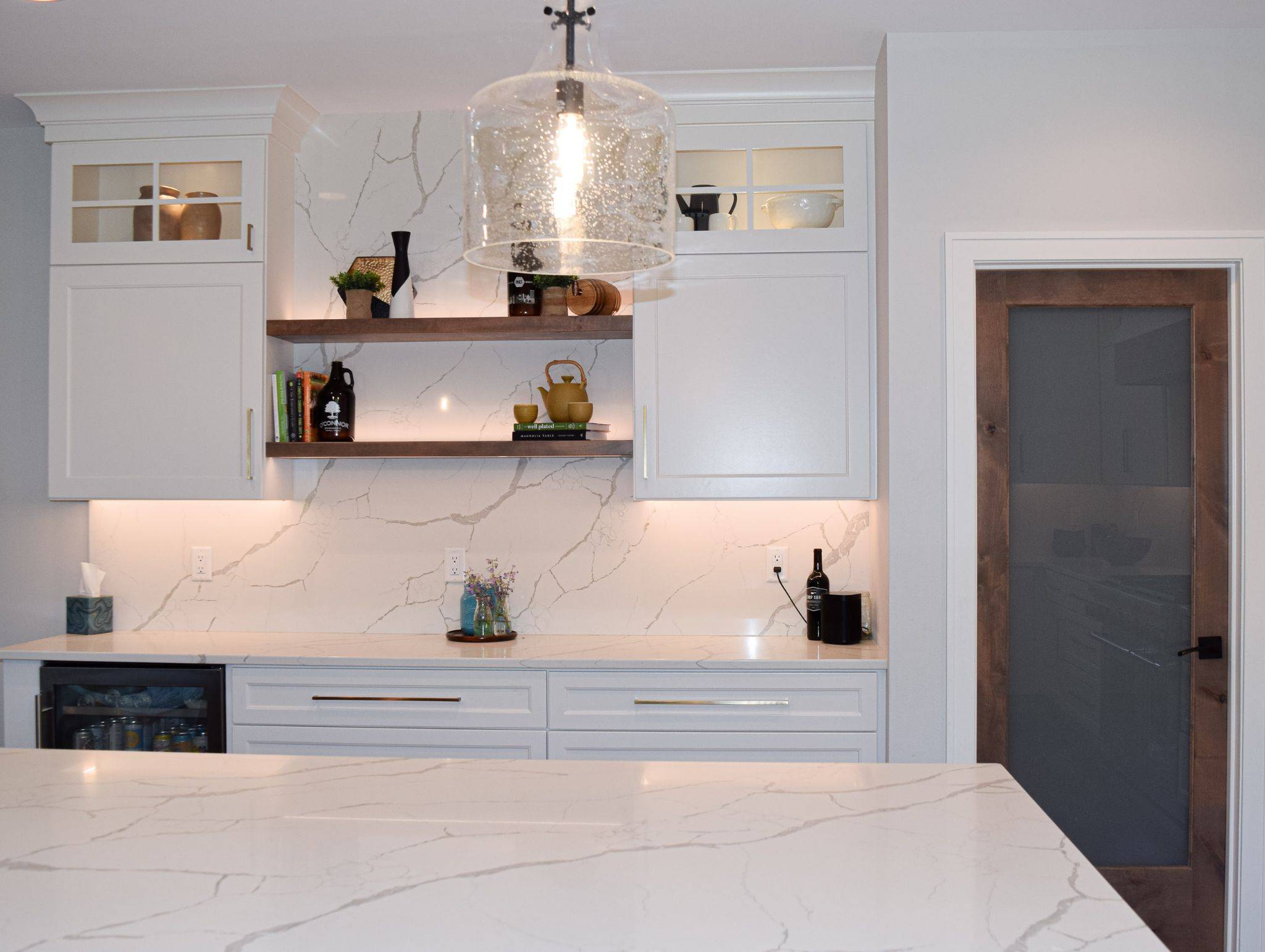 White Granite Kitchen countertop and backsplash