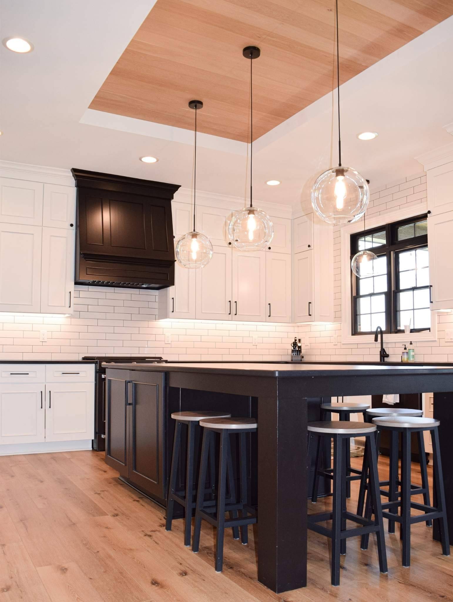 White and Black Kitchen Tray Ceiling Bar Countertop